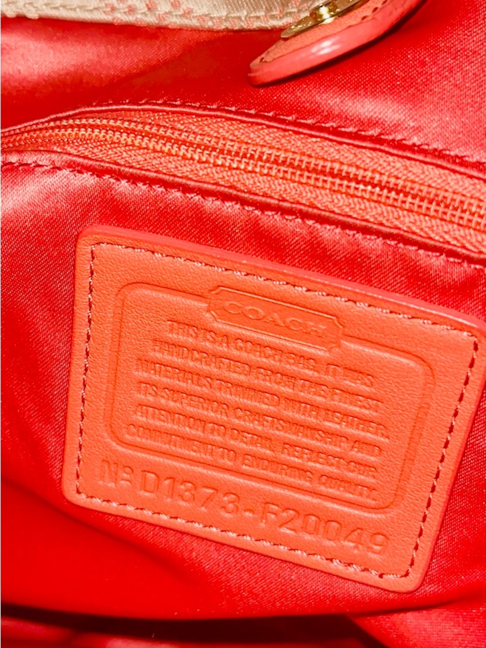 Coach Beige Signature Tote with Bright Orange Leather Trim - Picture 5 of 8